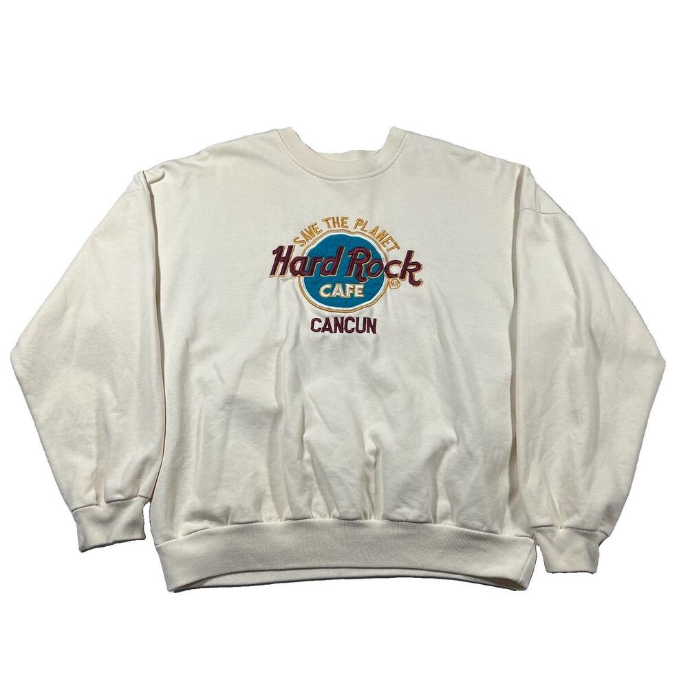 Vintage 90s Hard Rock Cafe Cancun Crewneck Sweatshirt White Medium
